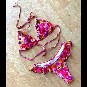 🌺Pink Ruffled Floral Print Bikini Set🌺